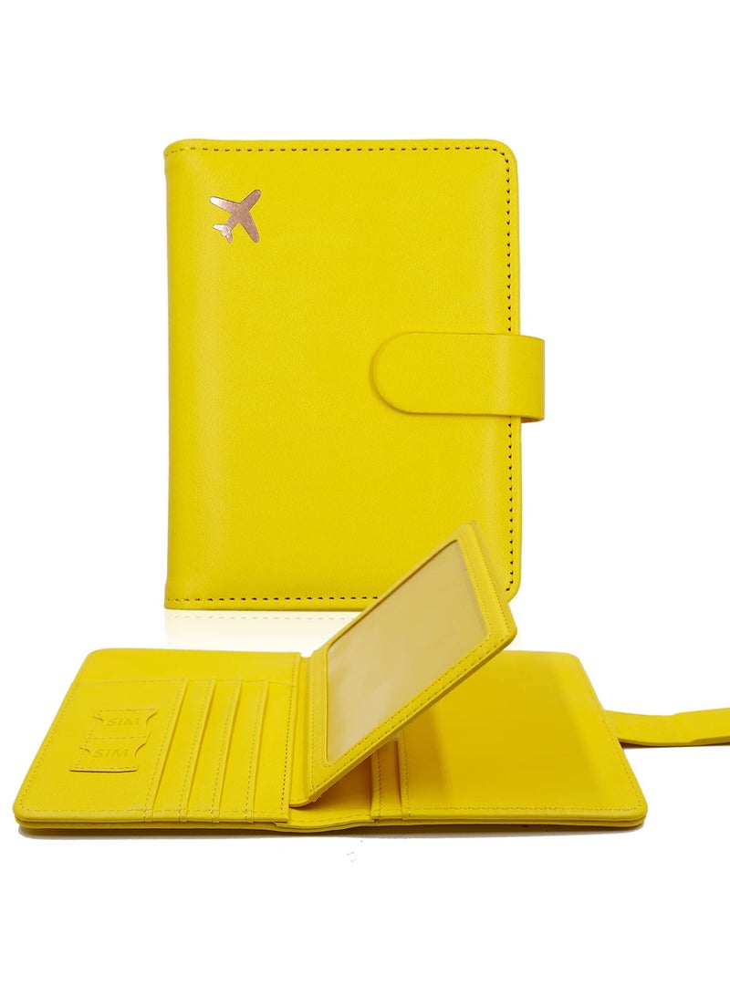 Creative Passport Holder with Card Slots, Stylish Waterproof Travel Wallet for Men and Women, Aircraft Certificate Storage Bag in Yellow