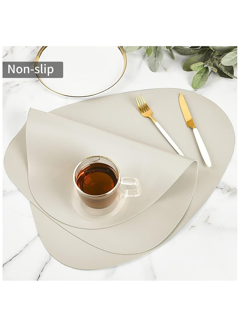 Leather Placemats Set of 4 Round Faux Leather Non-Slip Place Mats Wipeable Washable Placemats Heat Resist Placemats
