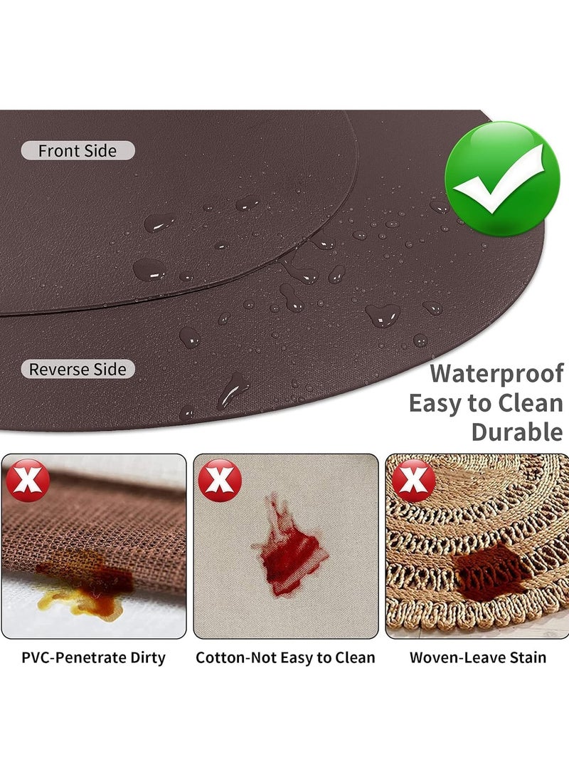 Set of 4 Round Leather Placemats – Faux Leather Non-Slip, Heat-Resistant, Wipeable & Washable Table Mats, Durable Dining Placemats for Kitchen, Dining Table, Home Decor, and Party Use