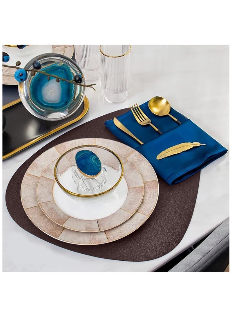Set of 4 Round Leather Placemats – Faux Leather Non-Slip, Heat-Resistant, Wipeable & Washable Table Mats, Durable Dining Placemats for Kitchen, Dining Table, Home Decor, and Party Use