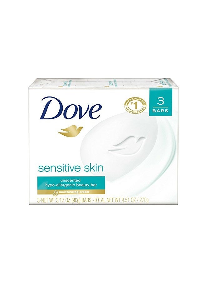 Dove Sensitive Skin Beauty Bar, Unscented, 3 Count, Pack Of 1