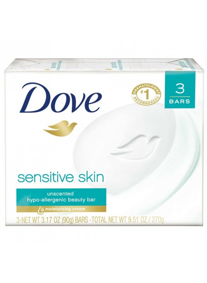 Dove Sensitive Skin Beauty Bar, Unscented, 3 Count, Pack Of 1