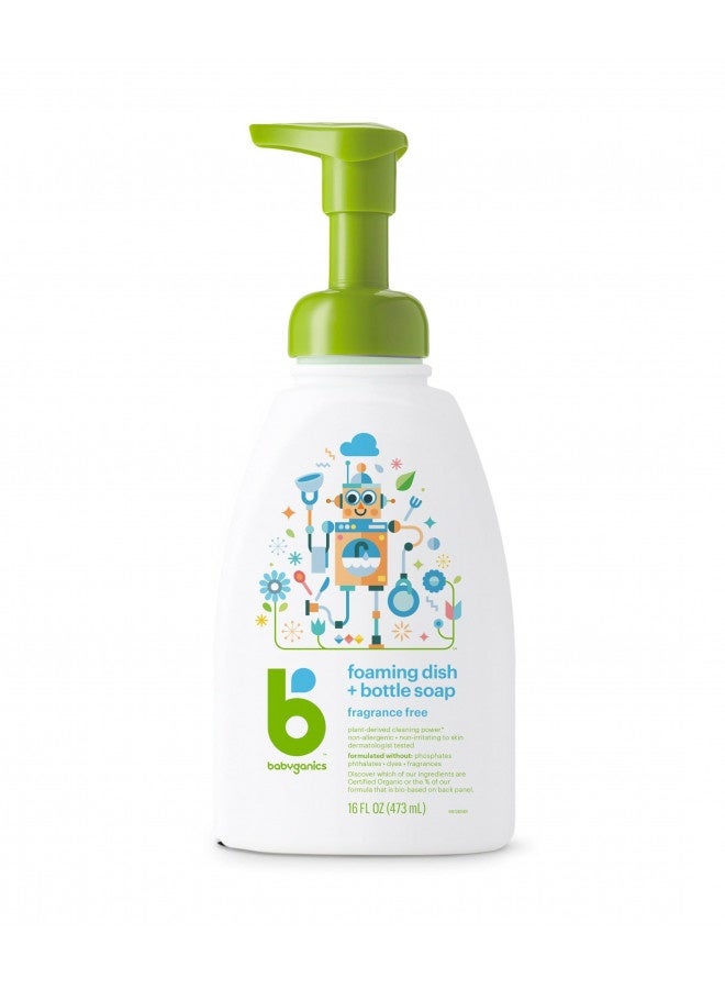 Babyganics Foaming Dish And Bottle Soap, Pump Bottle, Fragrance Free, Plant-Derived Cleaning Power, Removes Dried Milk, 16 Fl Oz