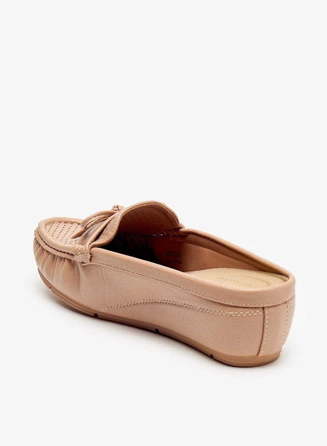 Women Laser Cut Slip-On Mules with Bow Detail