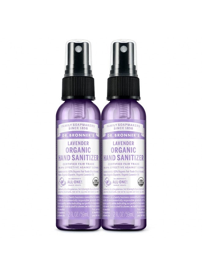 Dr. Bronner'S - Organic Hand Sanitizer Spray (Lavender, 2 Ounce, 2-Pack) - Simple And Effective Formula, Cleanses And Sanitizes, No Harsh Chemicals, Moisturizes And Cleans Hands