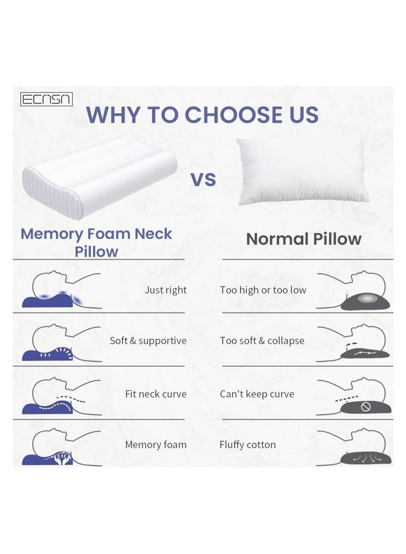 Memory Foam Neck Pillow – Contour Memory Foam Bed Pillow for Side and Back Sleepers