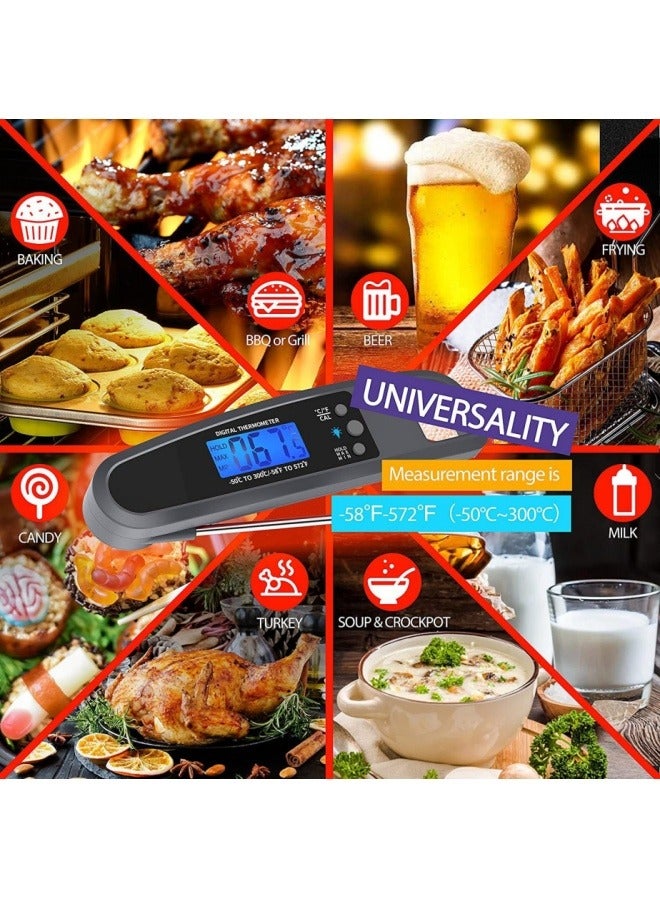 Instant Read Meat Thermometer for Grill and Cooking. Best Waterproof Ultra Fast Thermometer with Backlight & Calibration-black