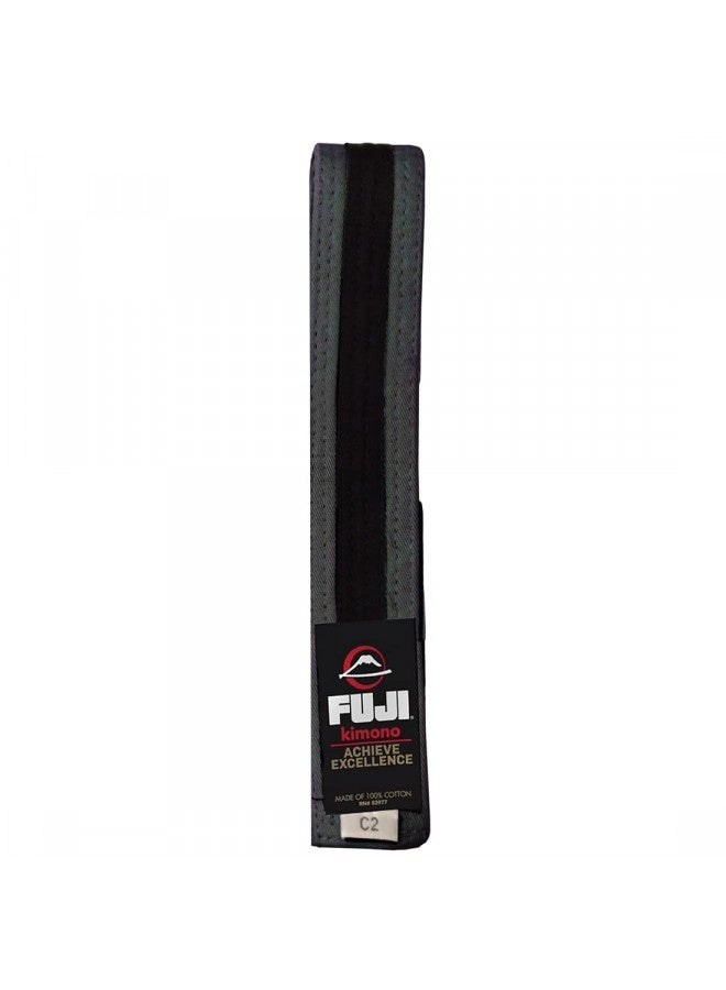 Fuji Kids Brazilian Jiu Jitsu Belt With Rank Bar, Bjj Belt For Children, Grey/Black, Size C2