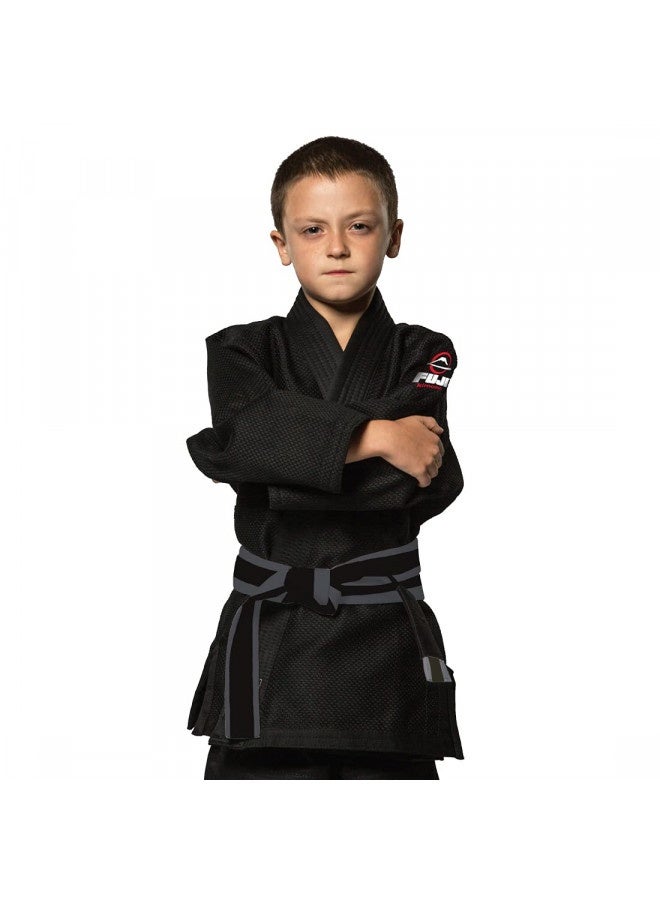 Fuji Kids Brazilian Jiu Jitsu Belt With Rank Bar, Bjj Belt For Children, Grey/Black, Size C2