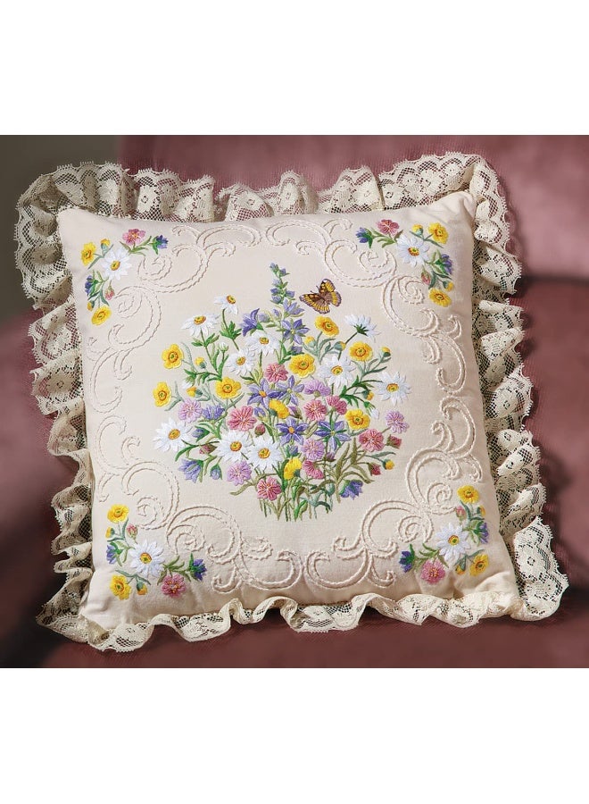 Janlynn Candle Wicking Embroidery Kit  Wildflowers And Butterfly Pillow