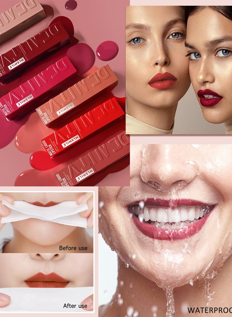 3 Pcs Matte Liquid Lipstick, Long Lasting Waterproof Not Fade Non Stick Cup Lip Balm, Nude High Pigmented Long Lasting Waterproof Velvet Moisturize Lip Gloss Set for Girls and Women
