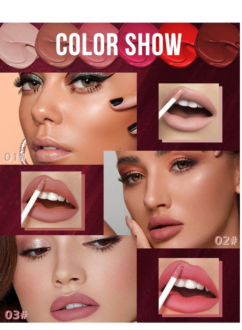 3 Pcs Matte Liquid Lipstick, Long Lasting Waterproof Not Fade Non Stick Cup Lip Balm, Nude High Pigmented Long Lasting Waterproof Velvet Moisturize Lip Gloss Set for Girls and Women