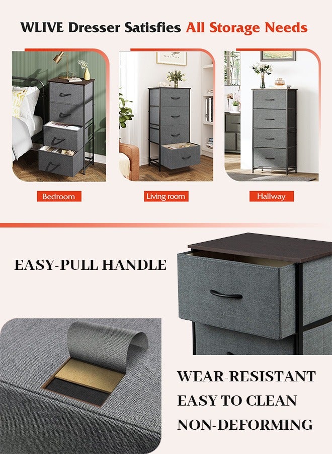 Fabric Dresser Storage Organizer  Dresser for Bedroom with 4 Drawers, Wide Chest of Drawers Unit with Fabric Bins for Closet Living Room Hallway Dark Grey