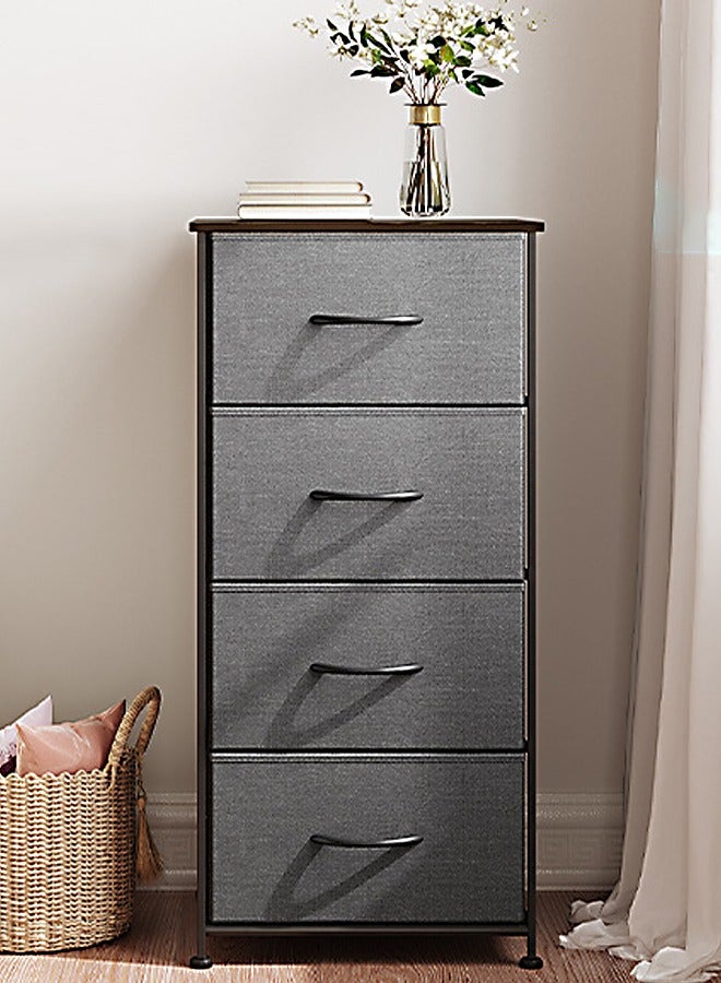 Fabric Dresser Storage Organizer  Dresser for Bedroom with 4 Drawers, Wide Chest of Drawers Unit with Fabric Bins for Closet Living Room Hallway Dark Grey