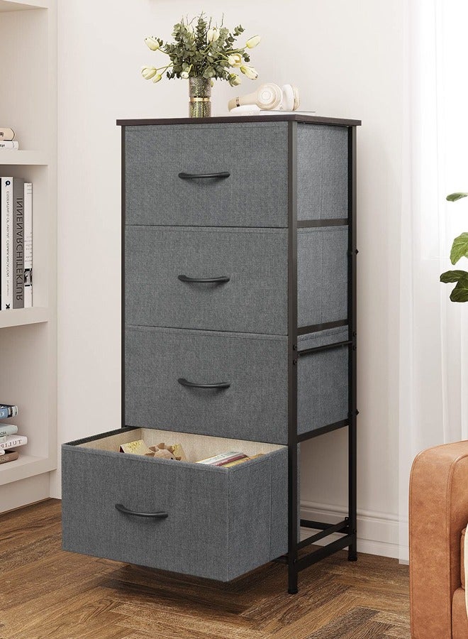 Fabric Dresser Storage Organizer  Dresser for Bedroom with 4 Drawers, Wide Chest of Drawers Unit with Fabric Bins for Closet Living Room Hallway Dark Grey