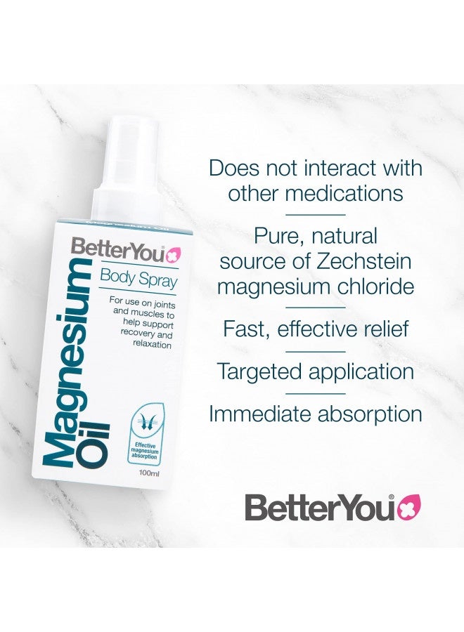 Betteryou Magnesium Oil Body Spray - Supports Natural Muscle Recovery And Function - Helps Your Skin Soak In Calcium - Effective Absorption For Strong Bones With Great Flexibility - 3.38 Oz