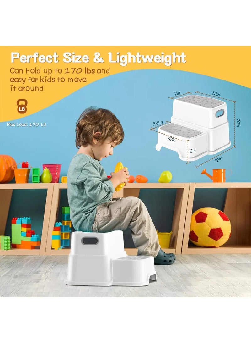 Toddler Step Stool for Bathroom Sink 2 Step Plastic Stool for Kids Toilet Potty Training Non-Slip with Handle