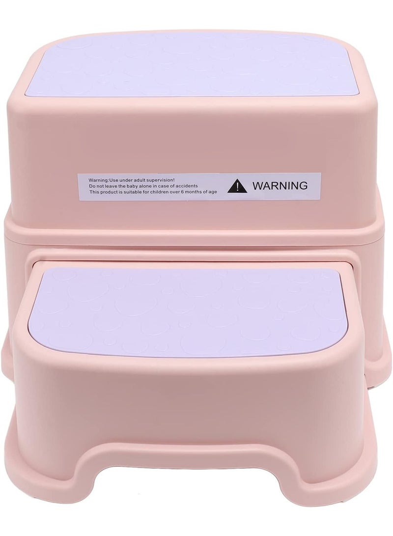 Toddler Step Stool for Bathroom Sink 2 Step Stool for Kids Toilet Potty Training Non-Slip Kid Plastic Stools with Handle