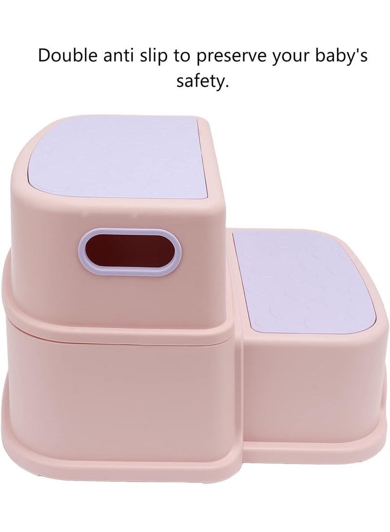 Toddler Step Stool for Bathroom Sink 2 Step Stool for Kids Toilet Potty Training Non-Slip Kid Plastic Stools with Handle