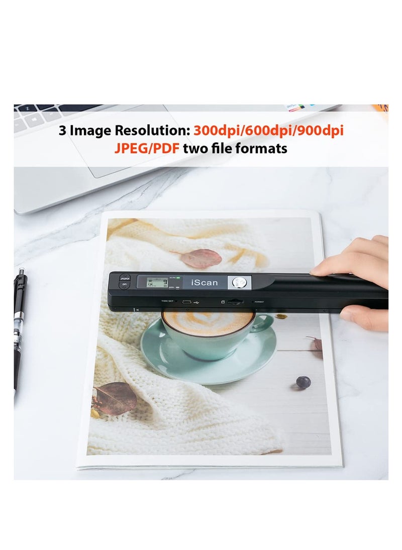 Portable Handheld Scanner for A4 Documents, Photos, Receipts, and Books - JPG/PDF Format Selection, Up to 900 DPI, Includes 16GB SD Card for Business Use.