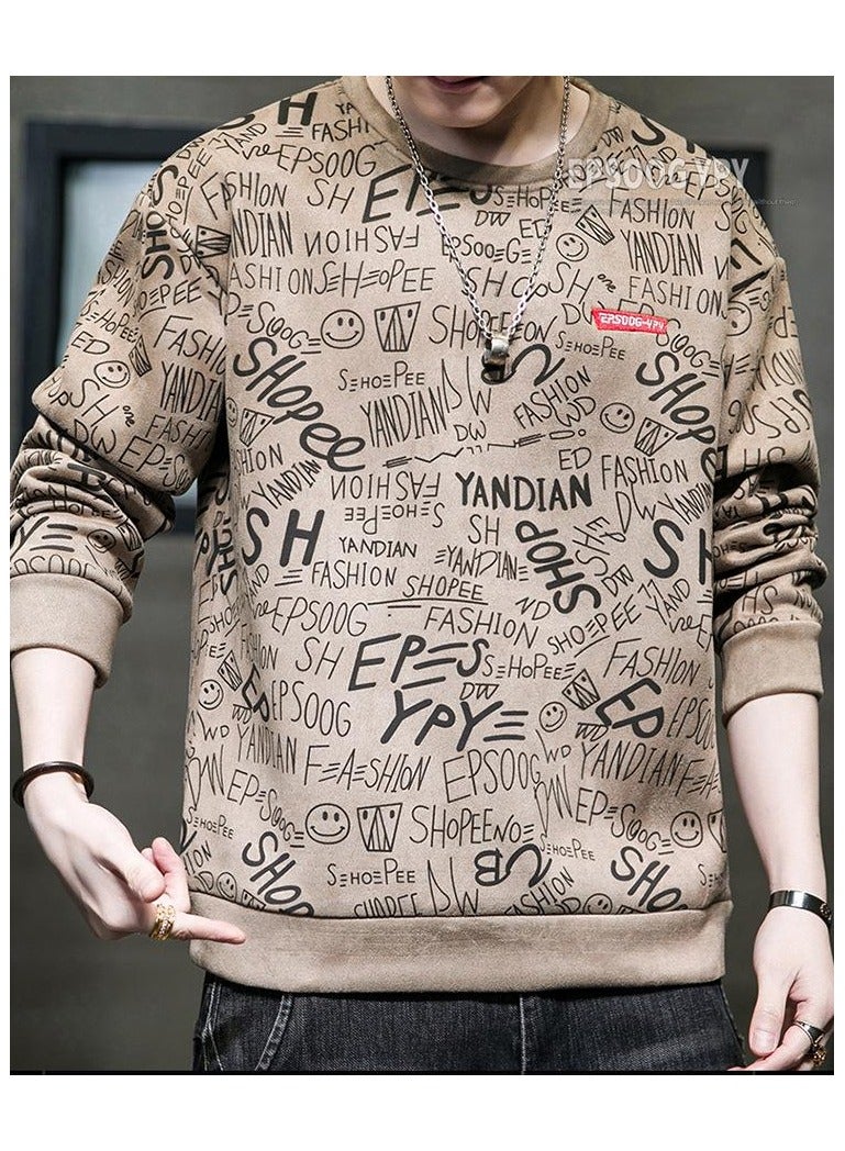 Large Size Fashionable Men's Letter Printed Loose Long Sleeved T-shirt