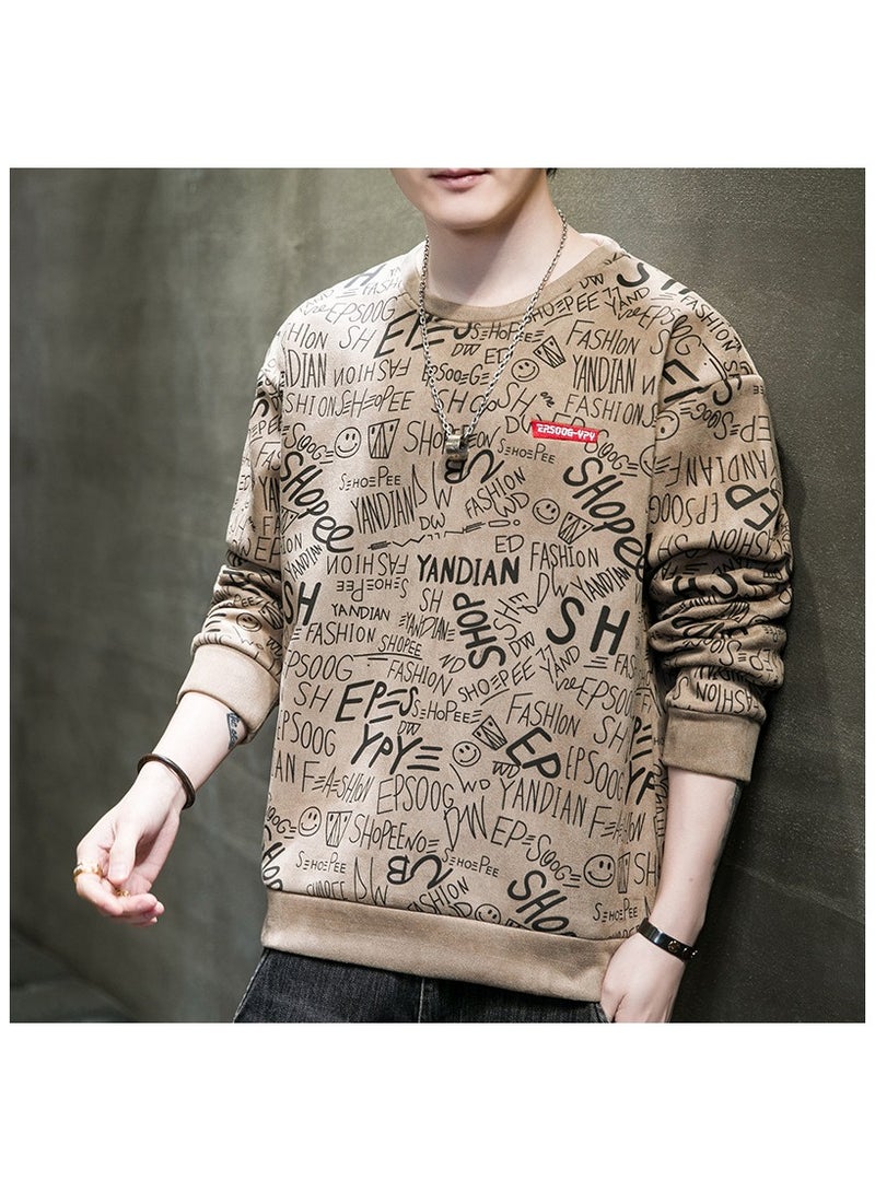 Large Size Fashionable Men's Letter Printed Loose Long Sleeved T-shirt