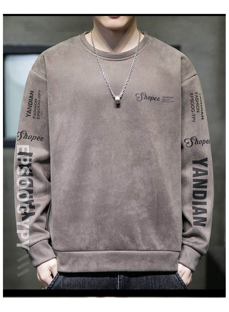 Large Size Fashionable Men's Letter Printed Loose Long Sleeved T-shirt