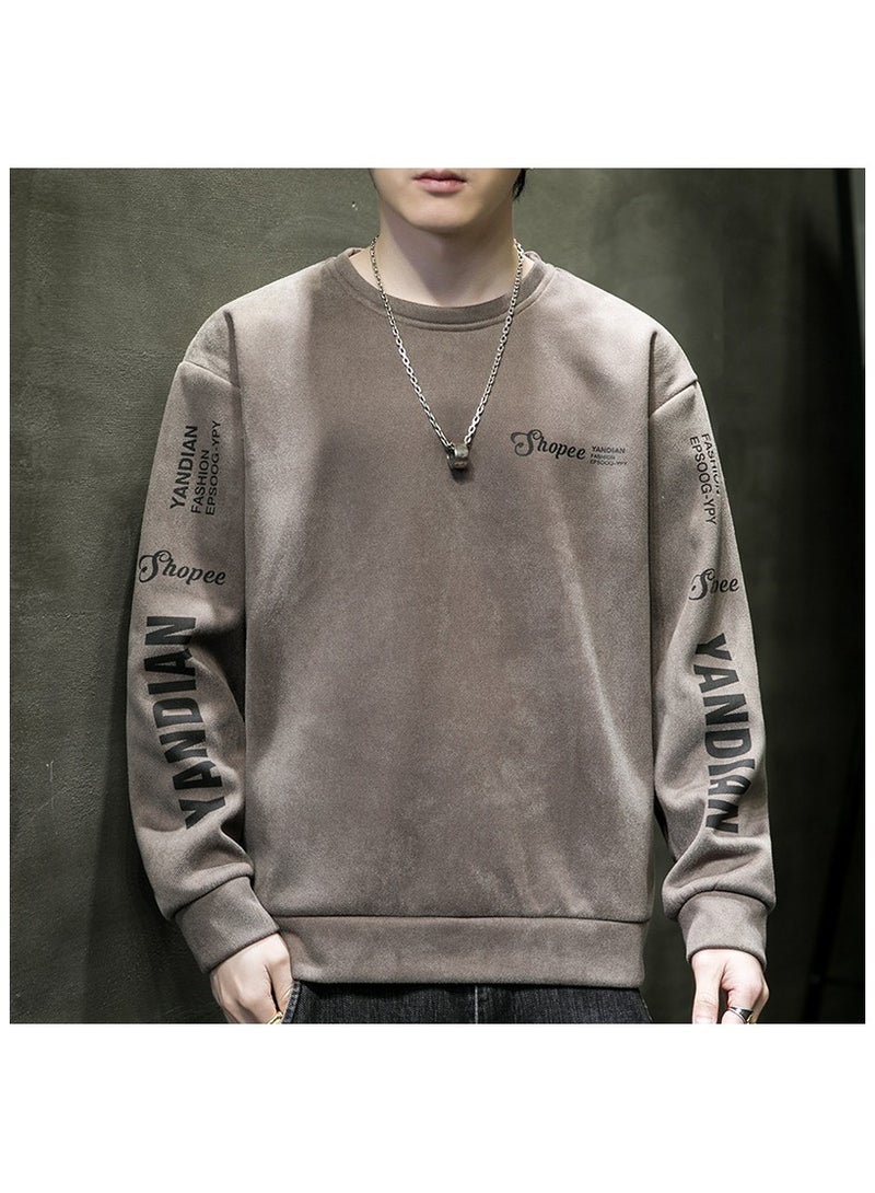 Large Size Fashionable Men's Letter Printed Loose Long Sleeved T-shirt