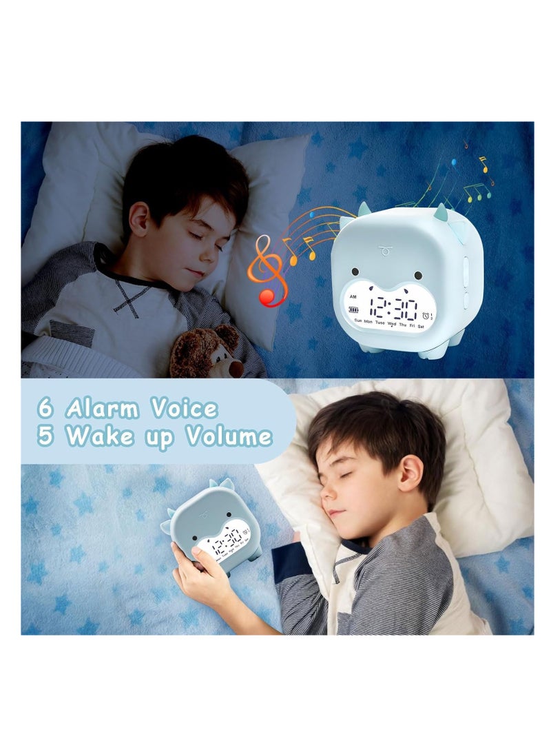 Kids Alarm Clock with Adjustable Volume and Night Light - Dual Alarm, Snooze Mode - Cute Animal Design, Perfect for Heavy Sleepers, Toddlers, Boys, Girls, Teens - USB Powered