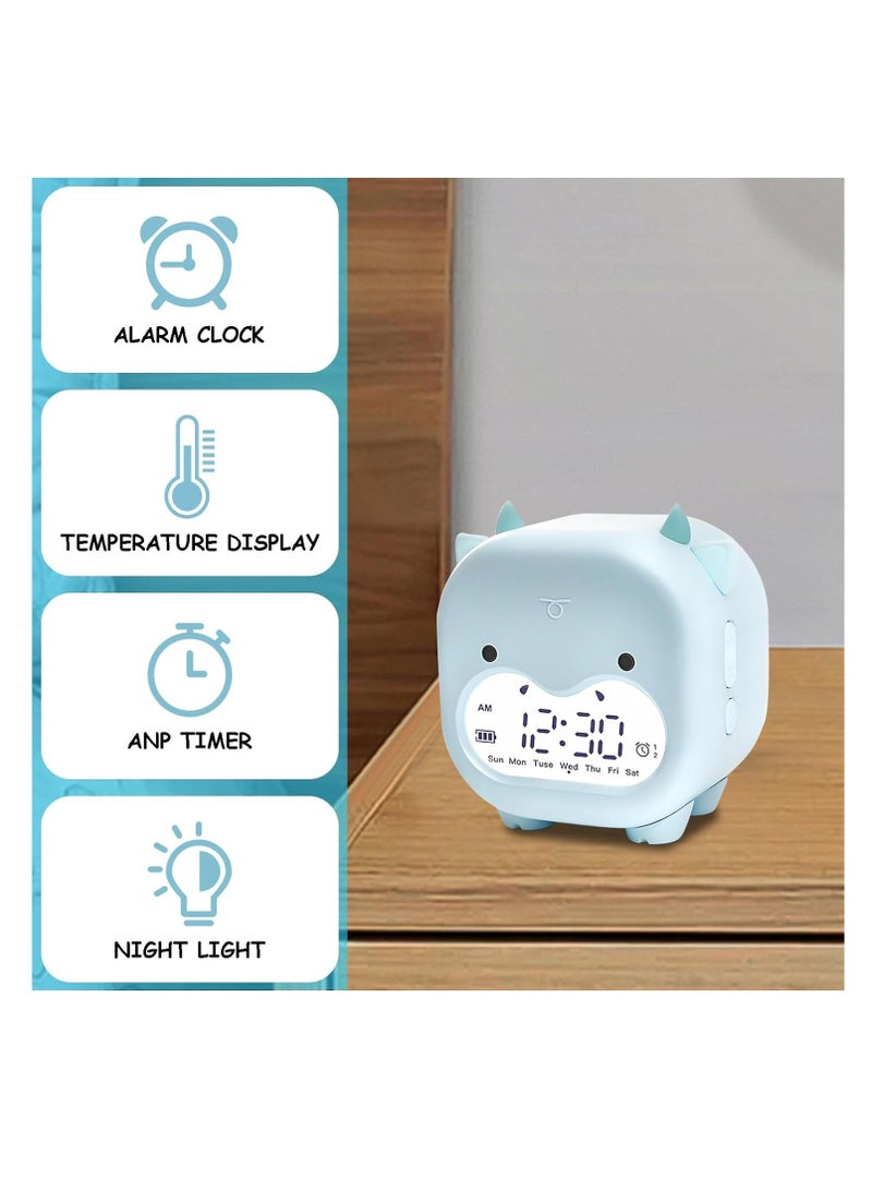 Kids Alarm Clock with Adjustable Volume and Night Light - Dual Alarm, Snooze Mode - Cute Animal Design, Perfect for Heavy Sleepers, Toddlers, Boys, Girls, Teens - USB Powered
