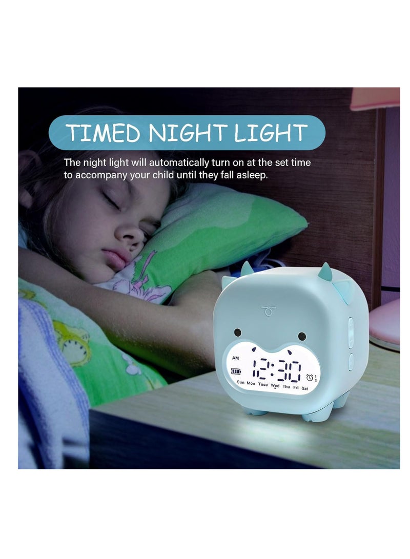 Kids Alarm Clock with Adjustable Volume and Night Light - Dual Alarm, Snooze Mode - Cute Animal Design, Perfect for Heavy Sleepers, Toddlers, Boys, Girls, Teens - USB Powered