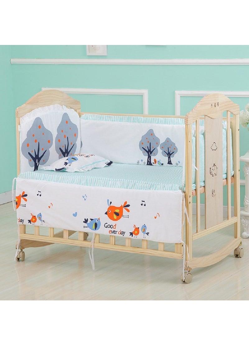 6Pcs Set Crib Bumper For Newborn Pure Cotton Bed Protector, Easy To Remove And Washable.