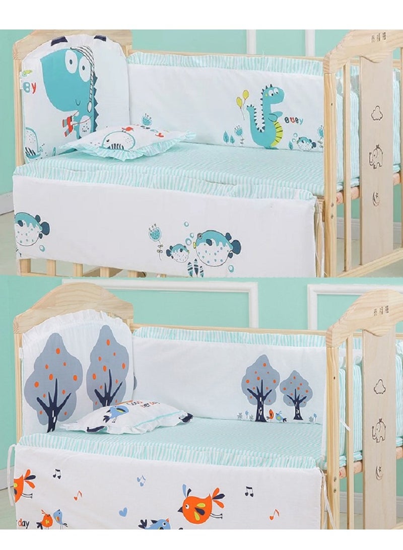 6Pcs Set Crib Bumper For Newborn Pure Cotton Bed Protector, Easy To Remove And Washable.