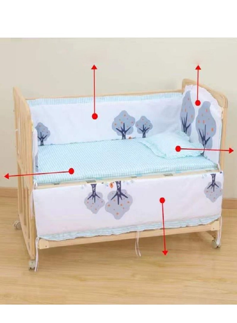 6Pcs Set Crib Bumper For Newborn Pure Cotton Bed Protector, Easy To Remove And Washable.