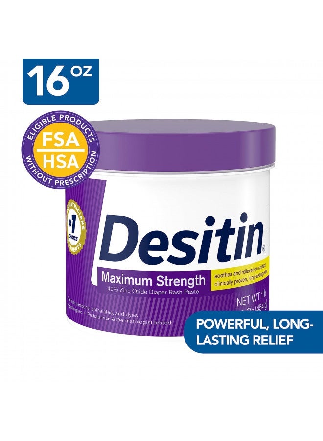 Desitin Maximum Strength Baby Diaper Rash Cream With 40% Zinc Oxide For Diaper Rash Relief And Prevention, 16 Oz