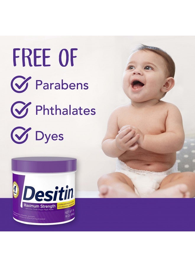 Desitin Maximum Strength Baby Diaper Rash Cream With 40% Zinc Oxide For Diaper Rash Relief And Prevention, 16 Oz