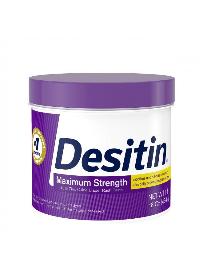 Desitin Maximum Strength Baby Diaper Rash Cream With 40% Zinc Oxide For Diaper Rash Relief And Prevention, 16 Oz