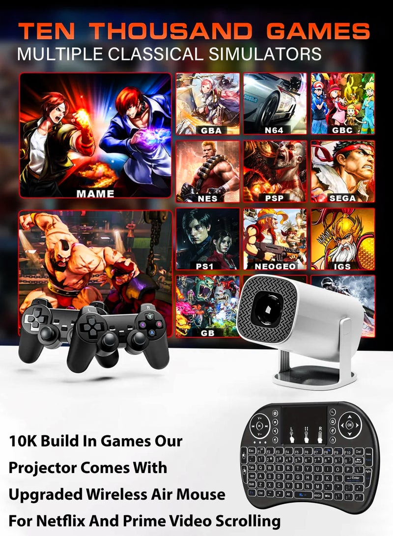 P30 MAX 210ANSI Lumens Mini Ultra HD Gaming Projector with 10,000 Built-in Games, Android 11, 4K Support, 180 Degree Rotating Screen, 130 Inches Screen Display, Portable Mini Cinema, Movie Theater, Home Entertainment, Mobile Phone Projection, Video Presentations