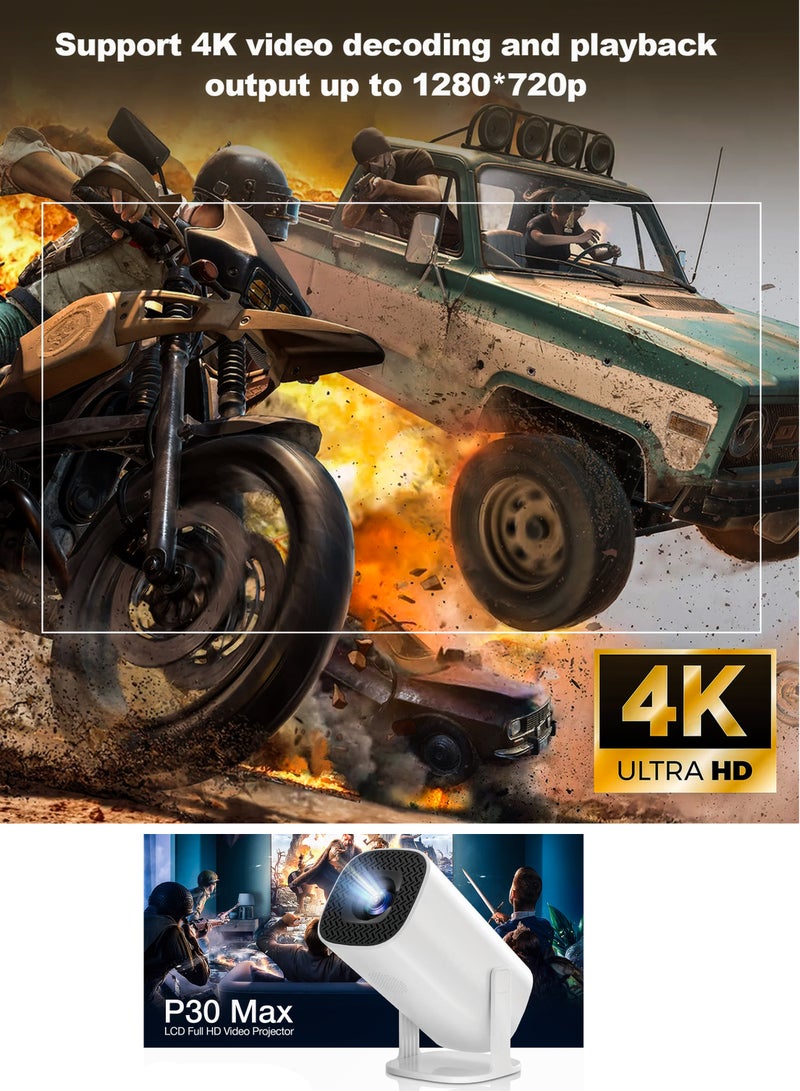 P30 MAX 450 ANSI Lumens Mini Ultra HD Gaming Projector with 10,000 Built-in Games, Android 11, 4K Support, 180 Degree Rotating Screen, 130 Inches Screen Display, Portable Mini Cinema, Movie Theater, Home Entertainment, Mobile Phone Projection, Video Presentations