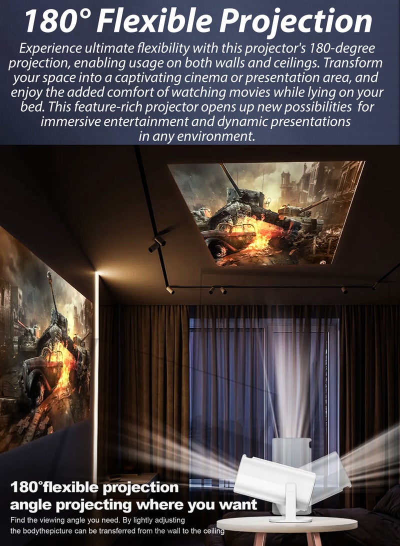 P30 MAX 450 ANSI Lumens Mini Ultra HD Gaming Projector with 10,000 Built-in Games, Android 11, 4K Support, 180 Degree Rotating Screen, 130 Inches Screen Display, Portable Mini Cinema, Movie Theater, Home Entertainment, Mobile Phone Projection, Video Presentations