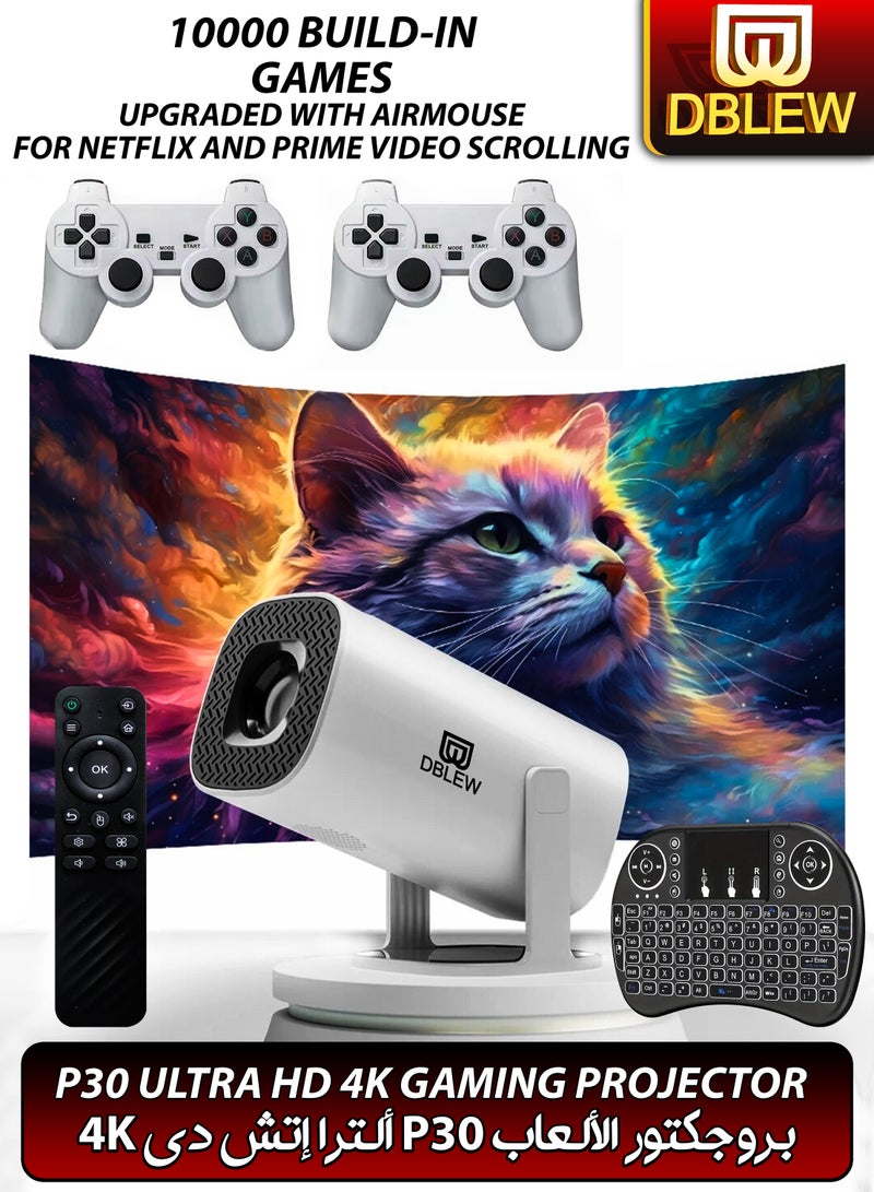 P30 MAX Mini Ultra HD Gaming Projector with 10,000 Built-in Games 210ANSI Lumens 4K Support Android 11 Portable Mini Cinema 130 Inches Screen Display Lamp 4K Home Entertainment Movie Theater Video Presentations 180 Degree Rotating Screen Mobile Phone Projection