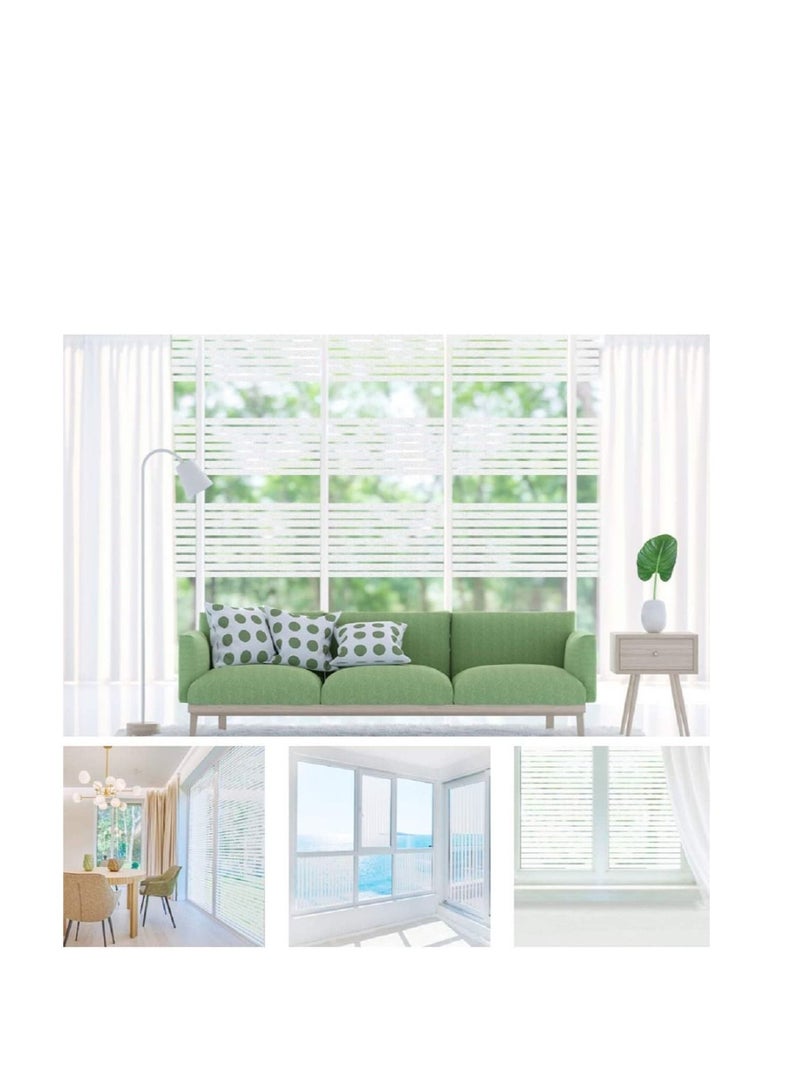 Privacy Window Film Static Cling Frosted Window Film Opaque Glass Film No Glue Window Sticker UV Protection White Stripe for Office Living Room or Kitchen