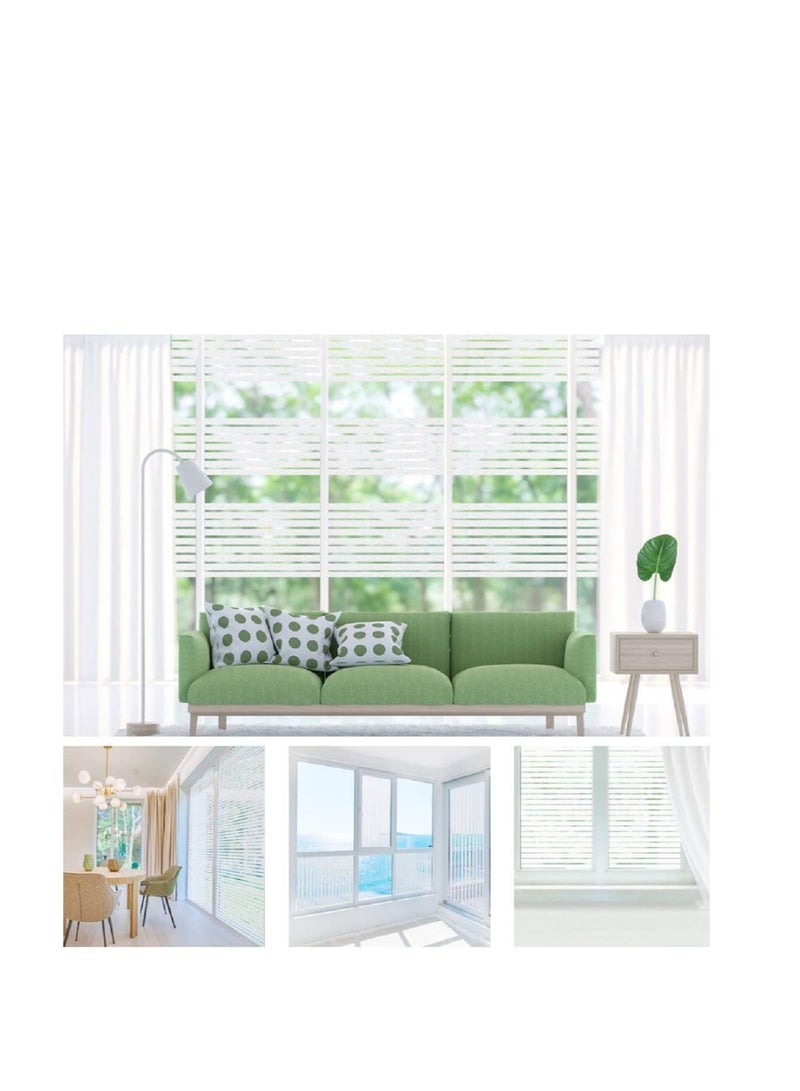 Privacy Window Film Static Cling Frosted Window Film Opaque Glass Film No Glue Window Sticker UV Protection White Stripe for Office Living Room or Kitchen