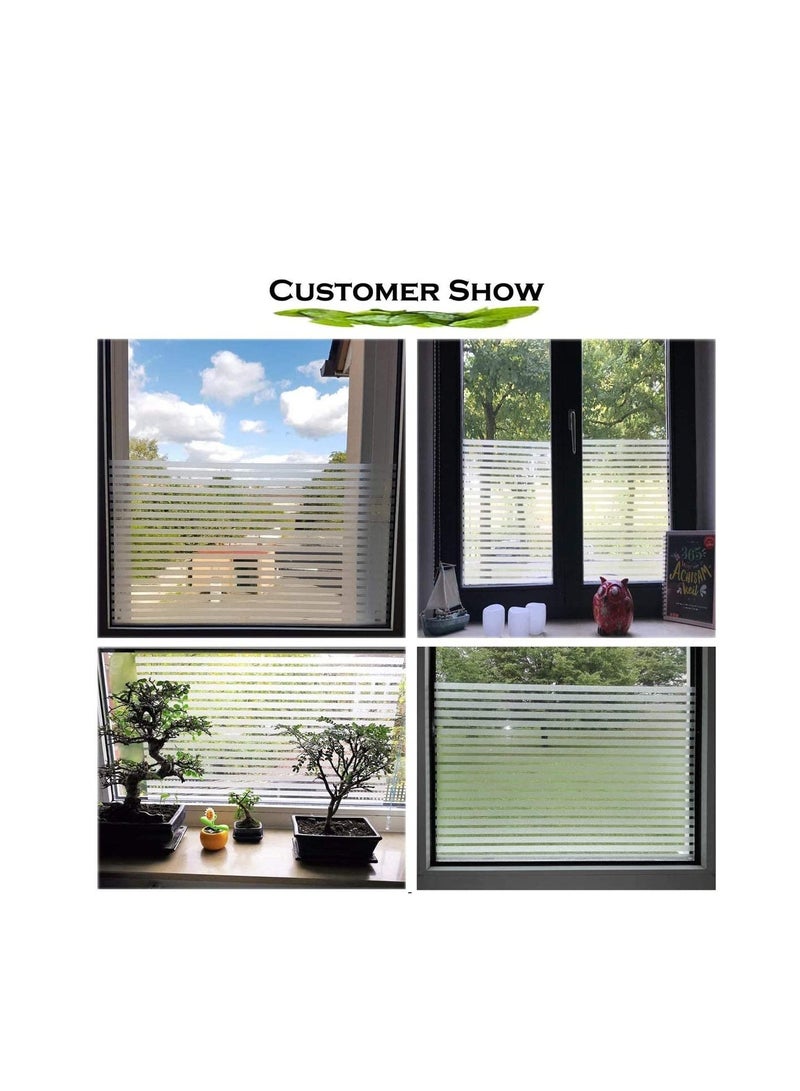 Privacy Window Film Static Cling Frosted Window Film Opaque Glass Film No Glue Window Sticker UV Protection White Stripe for Office Living Room or Kitchen