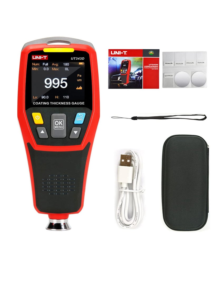 UT343D Digital Coating Thickness Gauge Meter r Range 0 to 1250um with USB Data Function