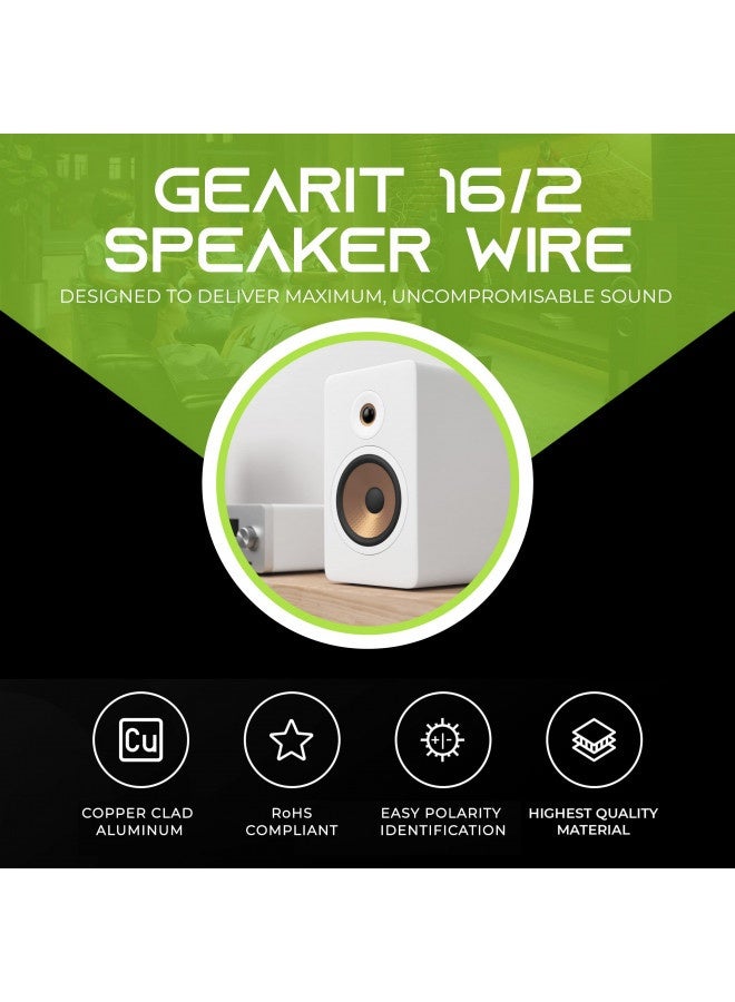 16Awg Speaker Wire, Gearit Pro Series 16 Gauge Speaker Wire Cable (100 Feet / 30.48 Meters) Great Use For Home Theater Speakers And Car Speakers, White