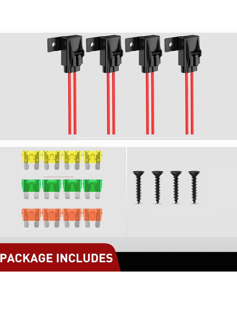 Inline Fuse Holder, 4pcs12AWG Waterproof ATC/ATO Blade Fuse Holder 20A 30A 40A Regular Fuse Heavy Duty in Line Fuse w/Cover Fits 1A to 30A Fuses for 12V Automotive Vehicles