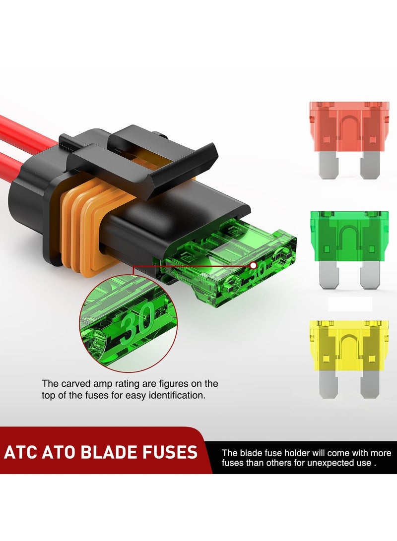 Inline Fuse Holder, 4pcs12AWG Waterproof ATC/ATO Blade Fuse Holder 20A 30A 40A Regular Fuse Heavy Duty in Line Fuse w/Cover Fits 1A to 30A Fuses for 12V Automotive Vehicles