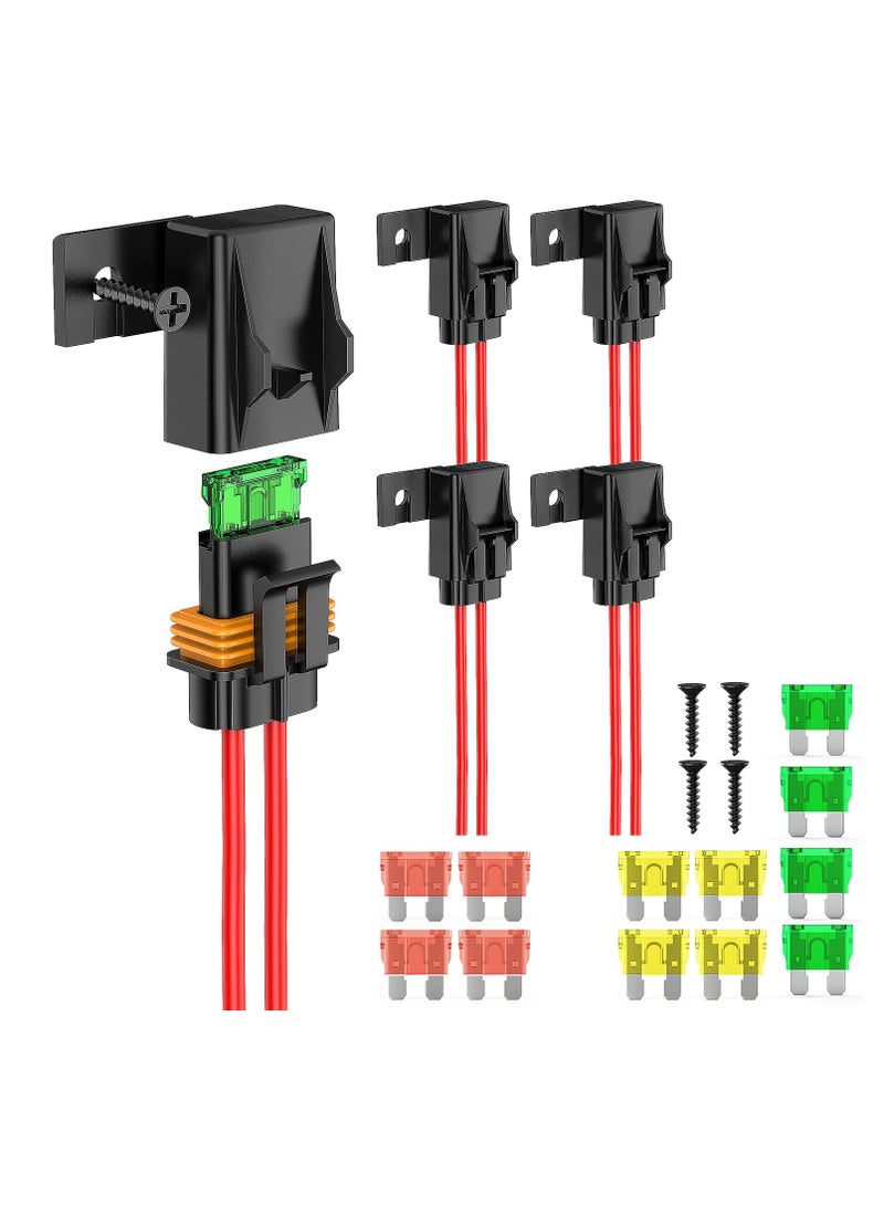 Inline Fuse Holder, 4pcs12AWG Waterproof ATC/ATO Blade Fuse Holder 20A 30A 40A Regular Fuse Heavy Duty in Line Fuse w/Cover Fits 1A to 30A Fuses for 12V Automotive Vehicles