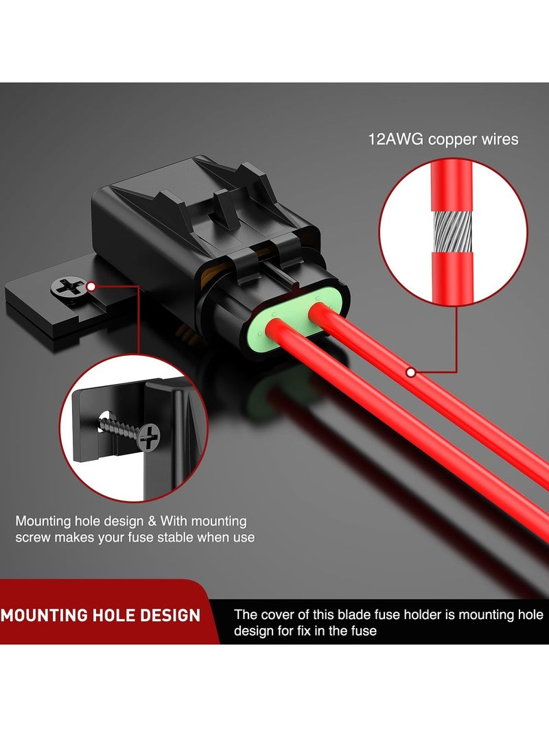 Inline Fuse Holder, 4pcs12AWG Waterproof ATC/ATO Blade Fuse Holder 20A 30A 40A Regular Fuse Heavy Duty in Line Fuse w/Cover Fits 1A to 30A Fuses for 12V Automotive Vehicles
